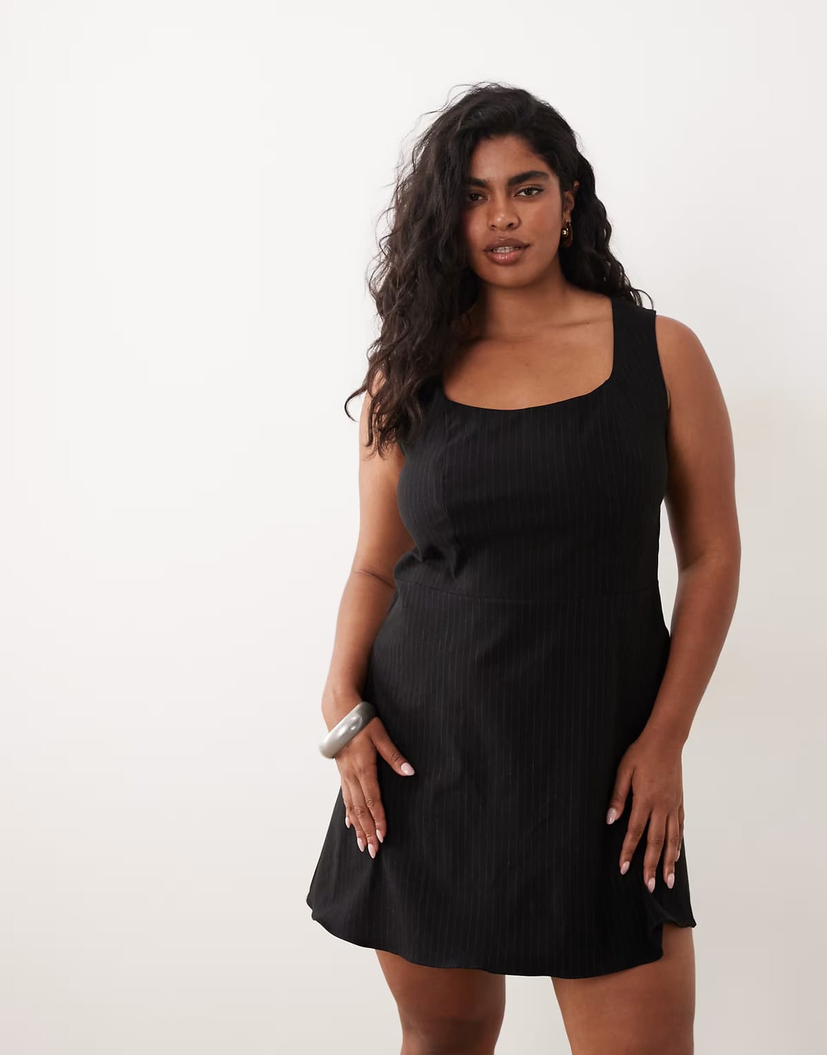 ASOS ASOS DESIGN Curve mini dress with wrap skirt in black pinstripe - 1