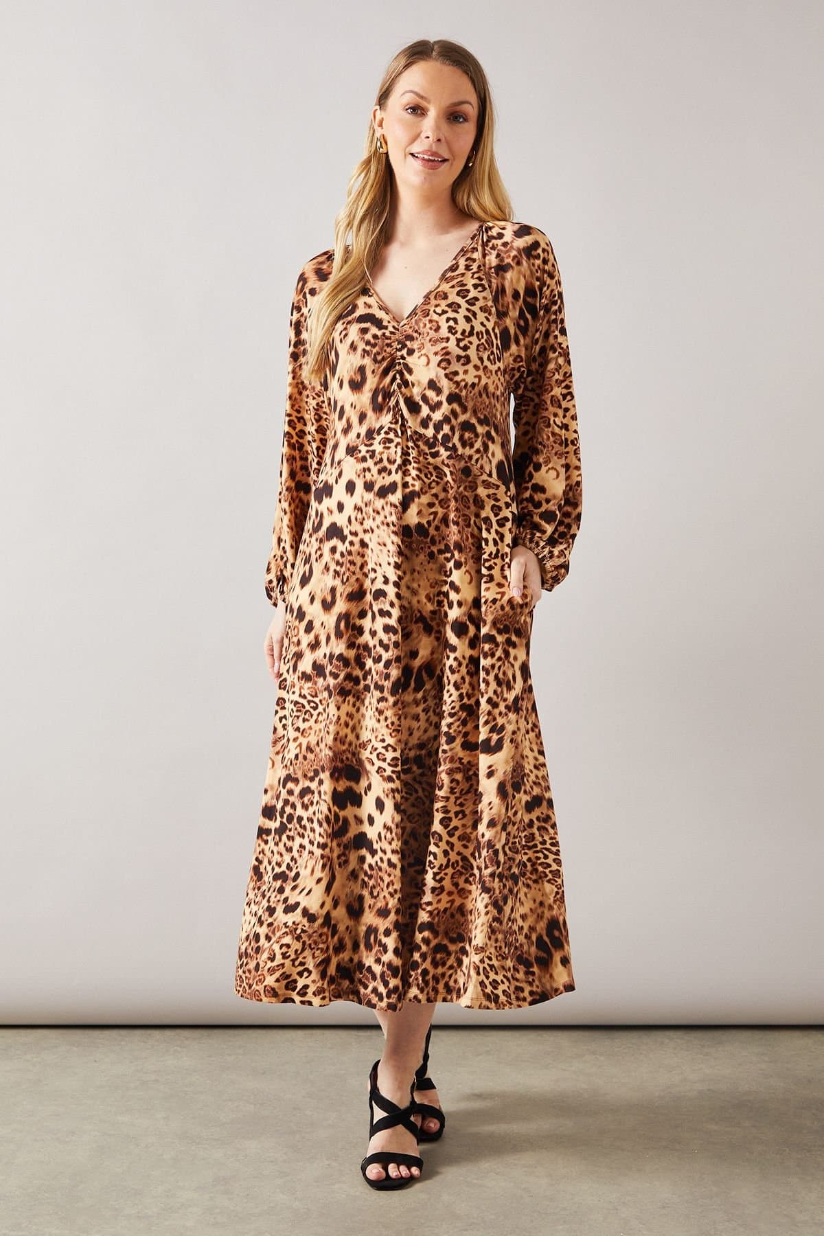 Wallis Wallis Women's Leopard Jersey Midi Dress in Natural