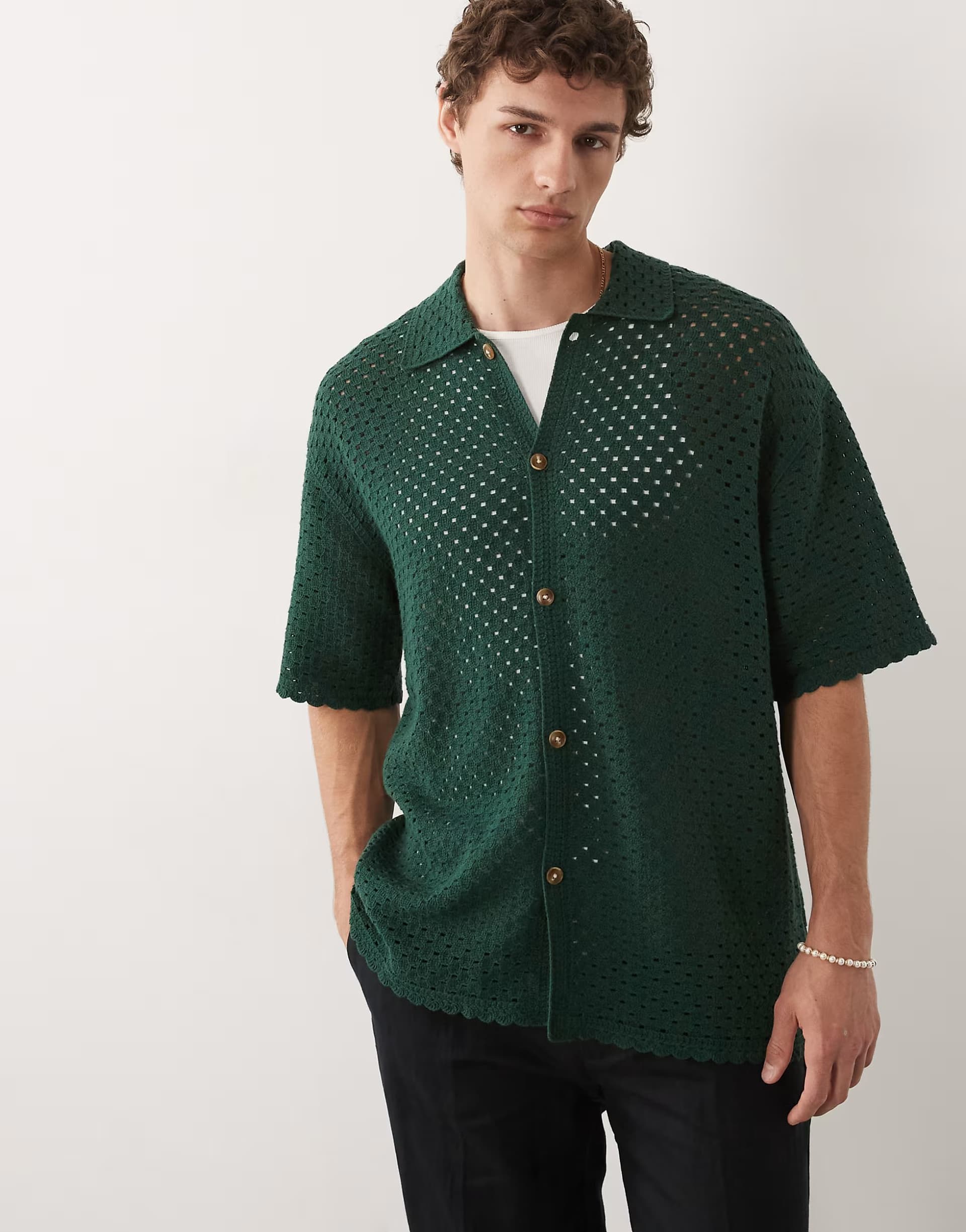 ASOS BLKVIS crochet shirt in green
