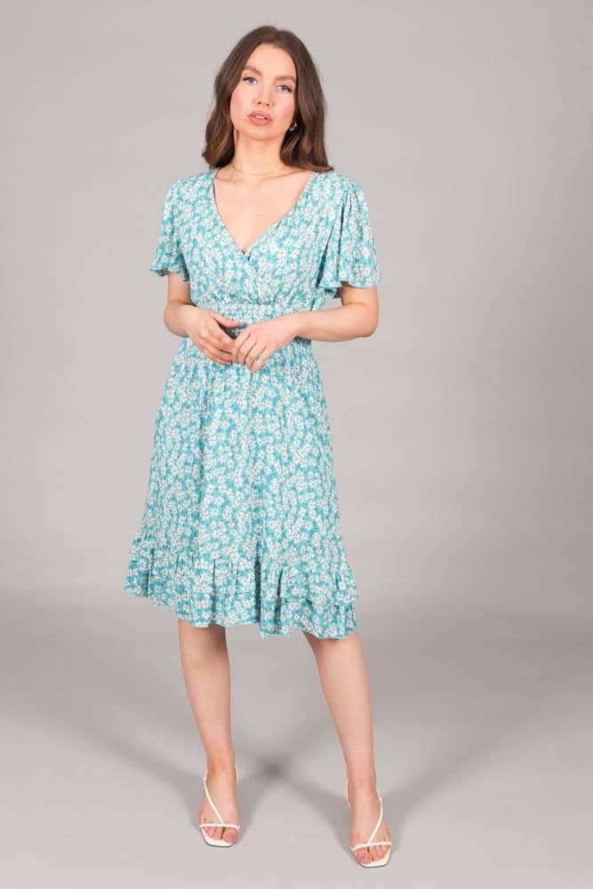 SOLO SOLO Women's Smock Waist Ditsy Print Dress in Blue