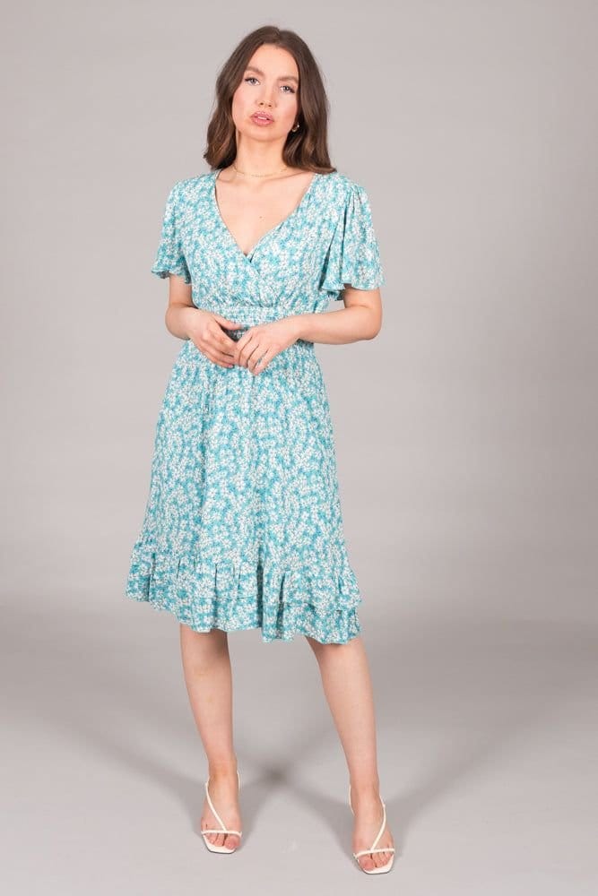 SOLO Women's Blue Floral Print Smock Waist Dress