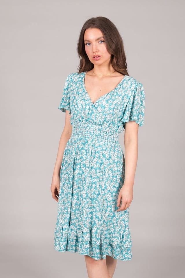 SOLO SOLO Women's Smock Waist Ditsy Print Dress in Blue - 2