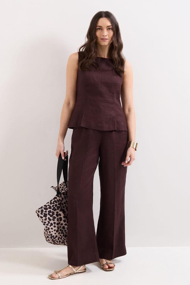 Phase Eight Phase Eight Women's Zoey Linen Trousers in Dark Brown - 3
