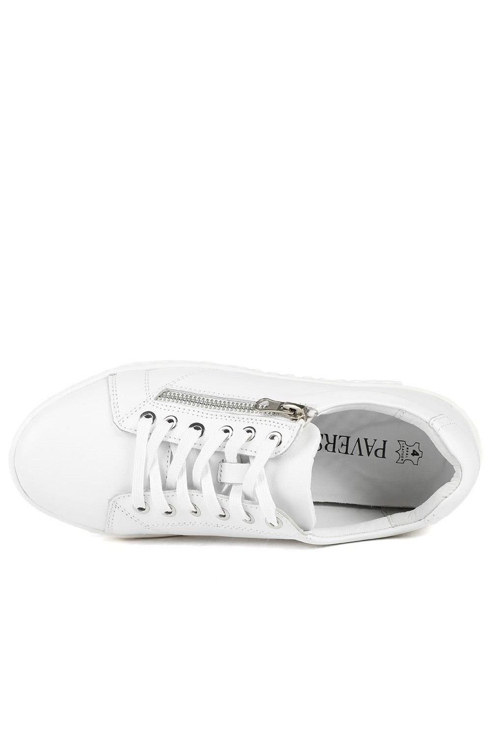 Pavers Pavers Women's Wide Fit Leather Breathable Platform Trainers in White - 4