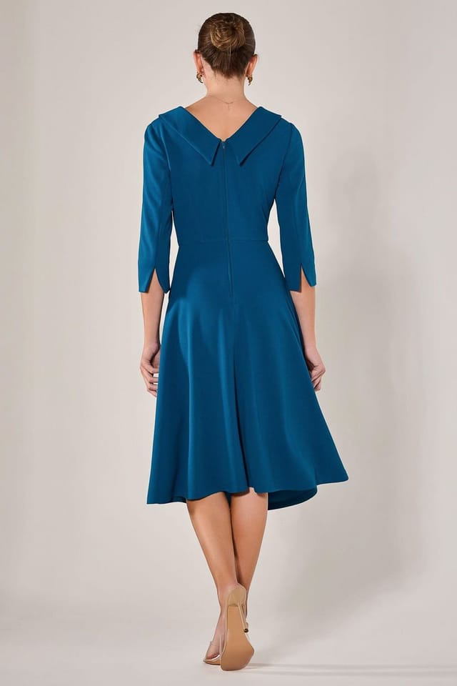 Jolie Moi Jolie Moi Women's Roll Collar Long Sleeve Midi Dress in Teal - 2