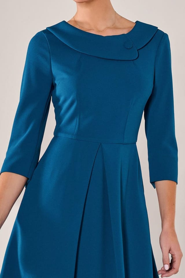 Jolie Moi Jolie Moi Women's Roll Collar Long Sleeve Midi Dress in Teal - 3