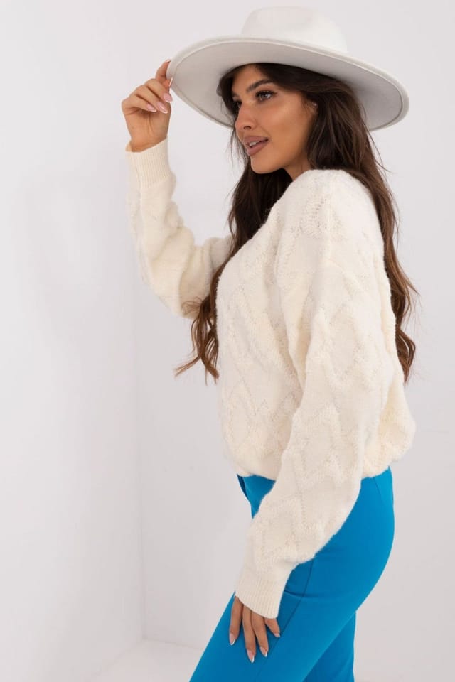 Love Lace Love Lace Women's Textured Round Neck Casual Sweater in Cream - 2