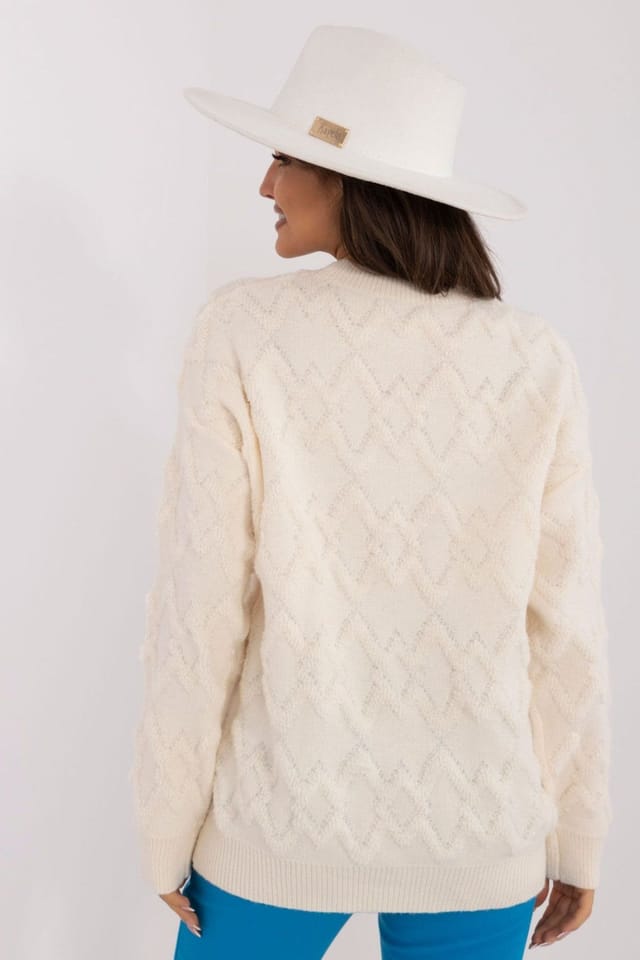 Love Lace Love Lace Women's Textured Round Neck Casual Sweater in Cream - 3