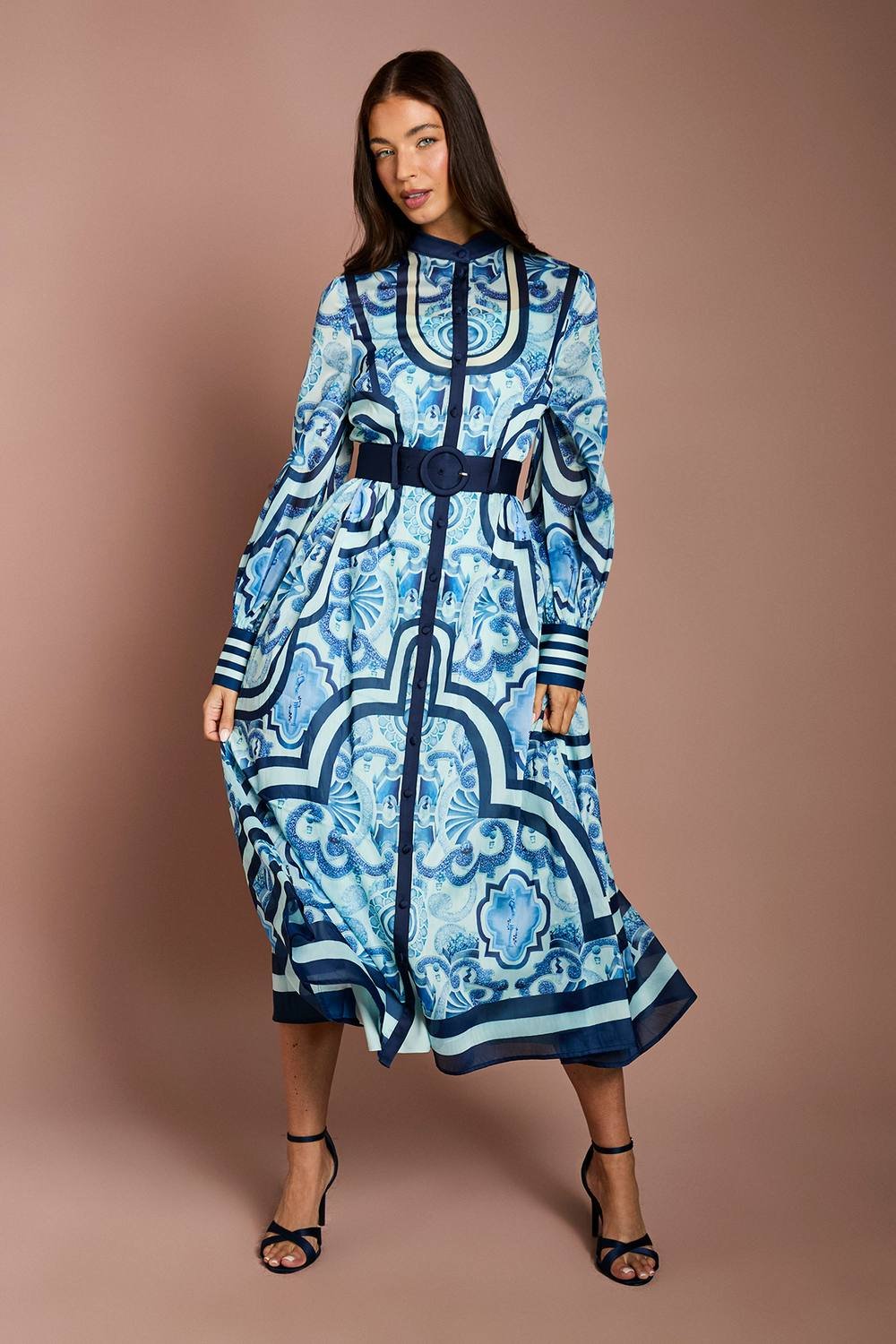 Coast Coast Women's Lisa Tan Organza Belted Shirt Dress in Blue - 2