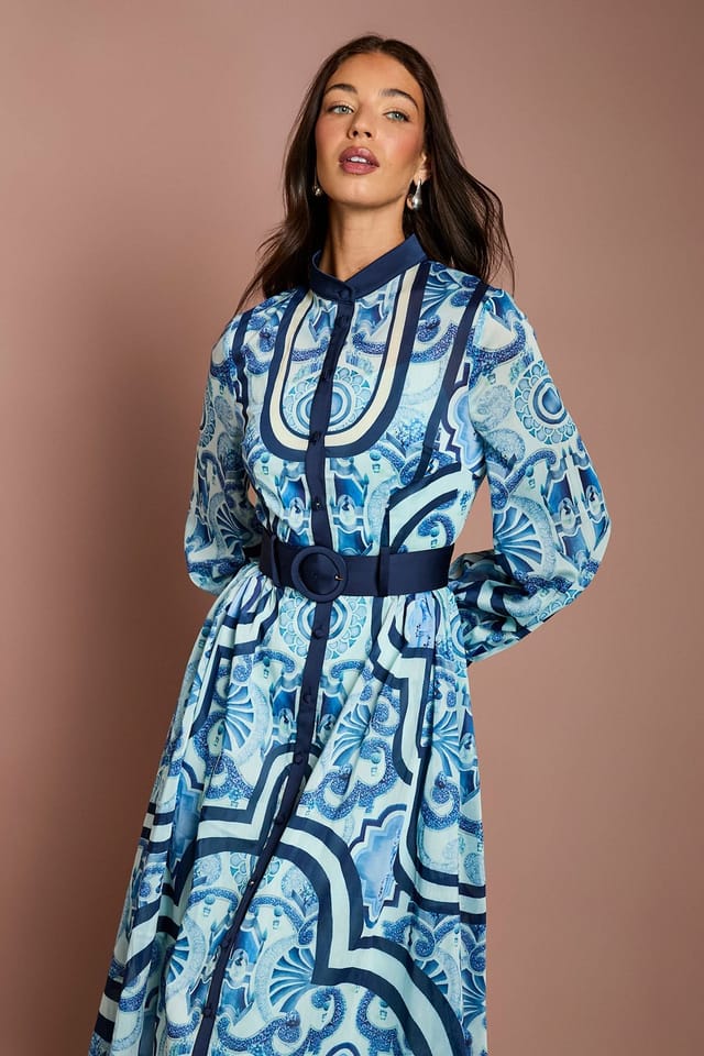 Coast Coast Women's Lisa Tan Organza Belted Shirt Dress in Blue - 2