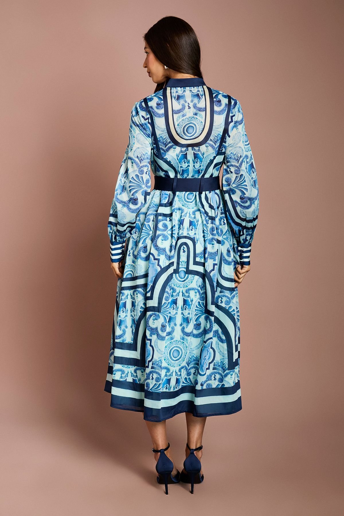 Coast Coast Women's Lisa Tan Organza Belted Shirt Dress in Blue - 3