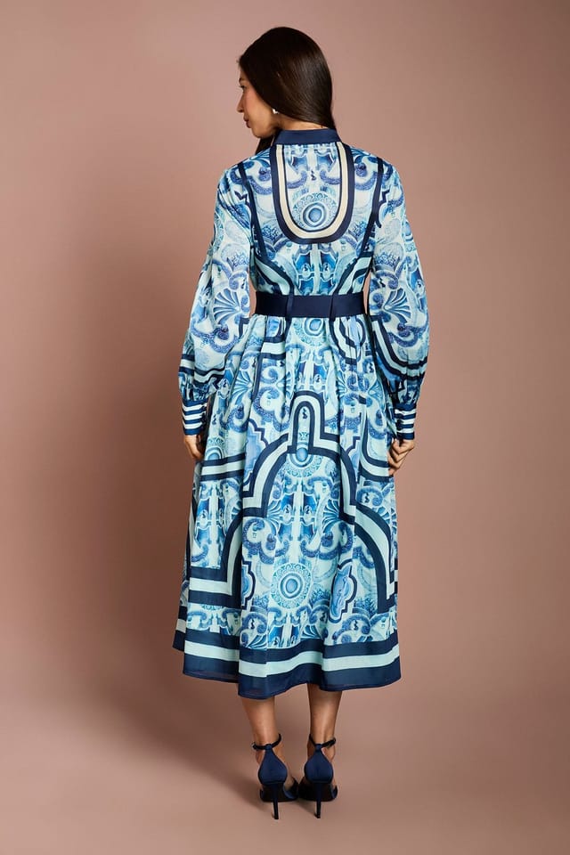 Coast Coast Women's Lisa Tan Organza Belted Shirt Dress in Blue - 3