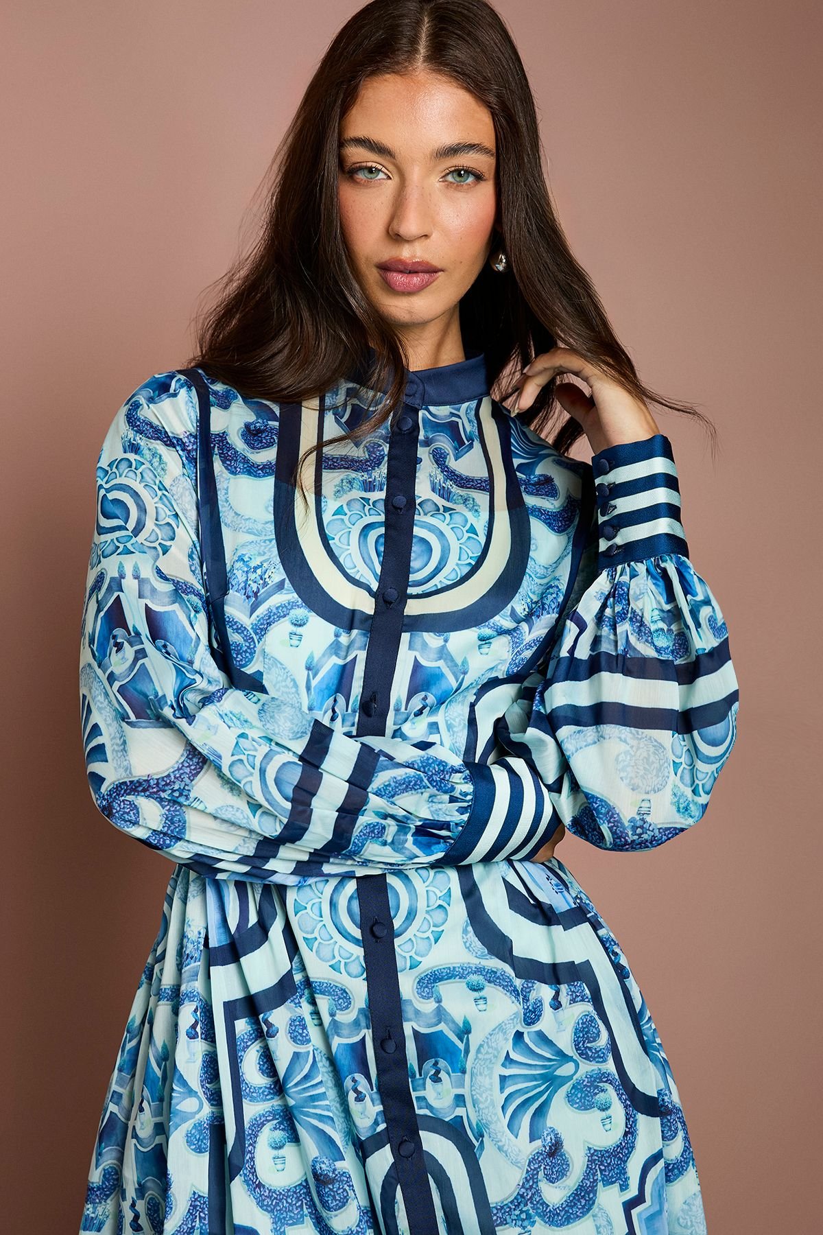 Coast Coast Women's Lisa Tan Organza Belted Shirt Dress in Blue - 4