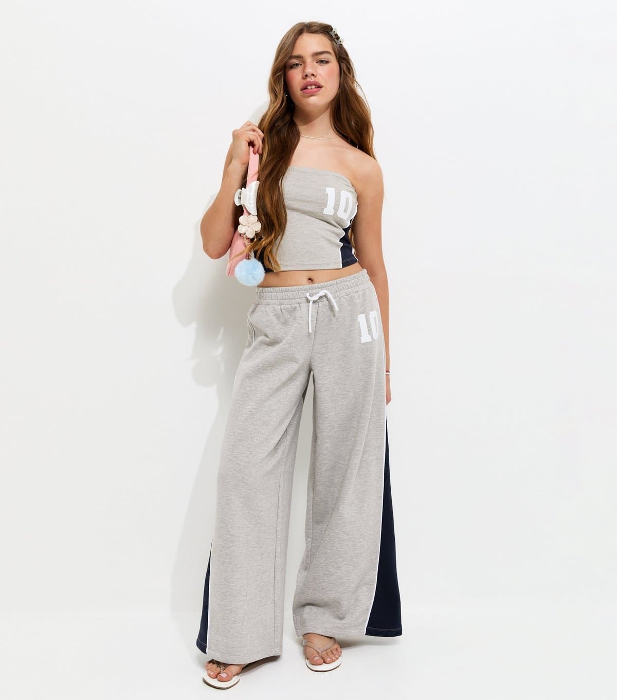 New Look Girls' Grey Cotton Rich 10 Print Oversized Wide Leg Joggers New Look