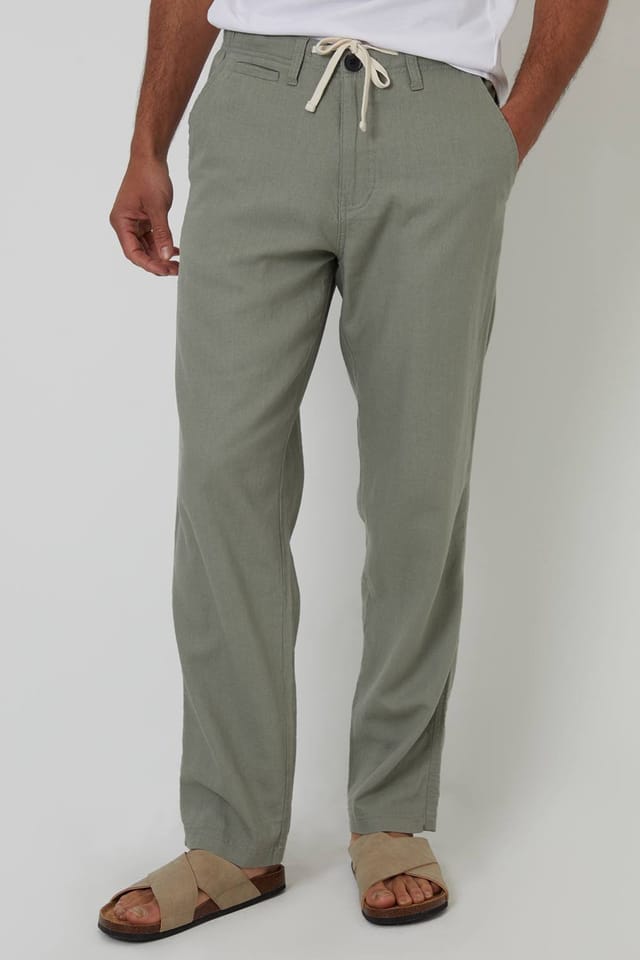 Threadbare Threadbare Men's 'Annual' Linen Blend Casual Trousers in Pale Green - 2