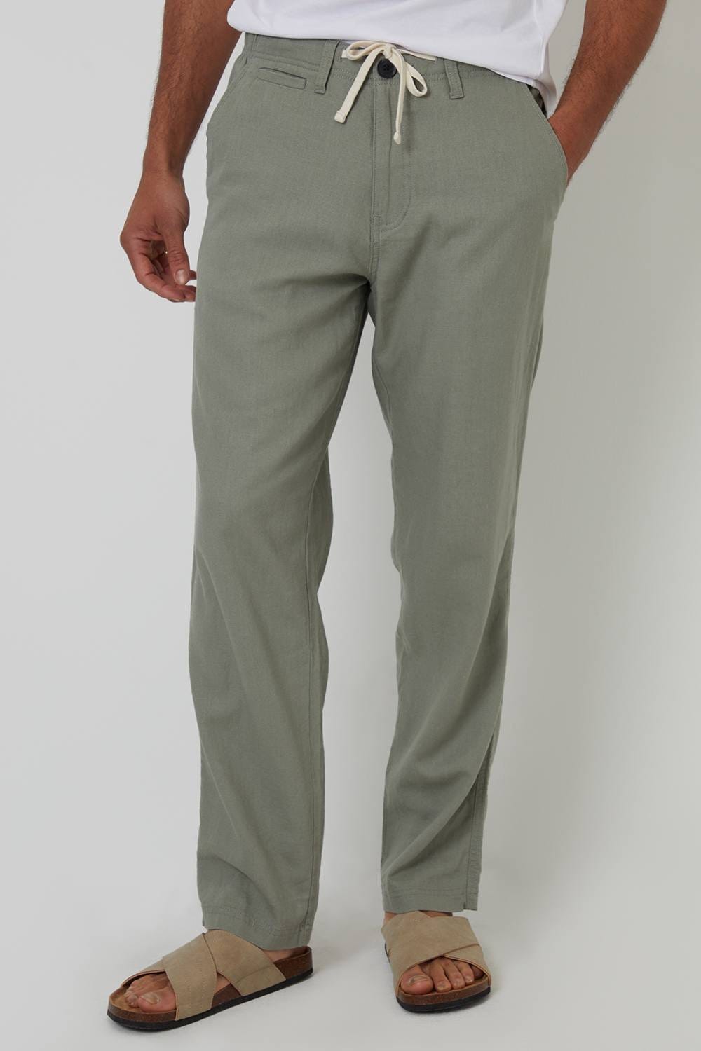 Threadbare Threadbare Men's 'Annual' Linen Blend Casual Trousers in Pale Green - 4
