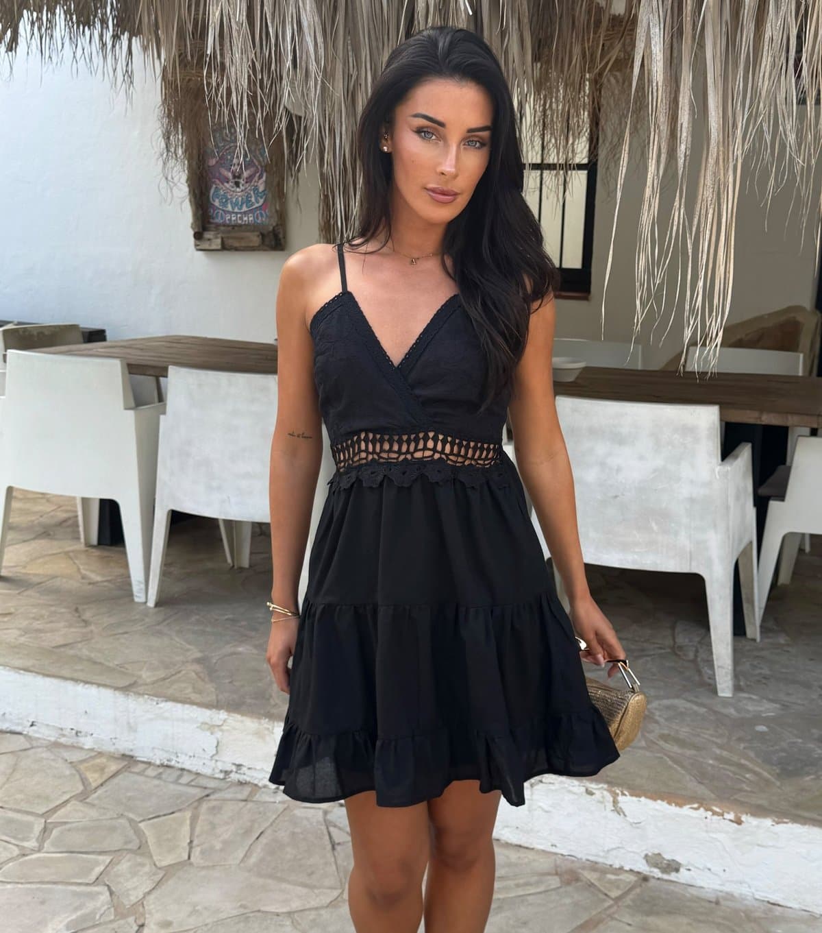 AX Paris Women's Black Tie Back Crochet Mini Dress AX Paris New Look