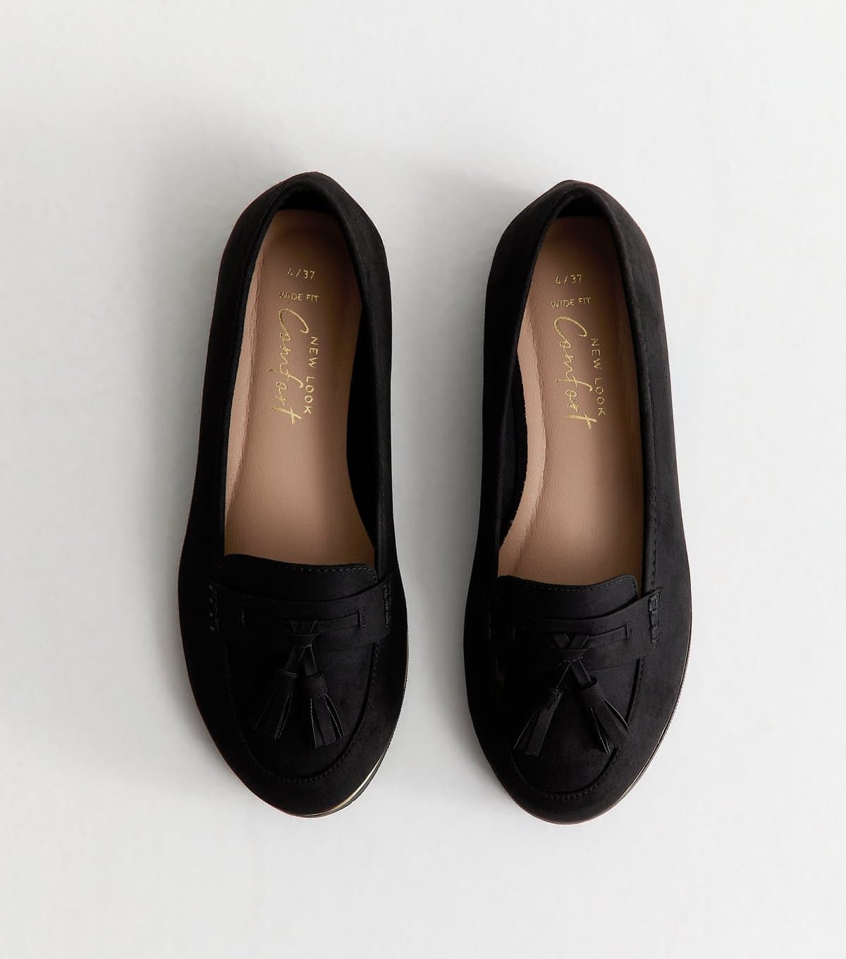 New Look Women's Wide Fit Black Faux Suede Tassel Loafers Vegan New Look