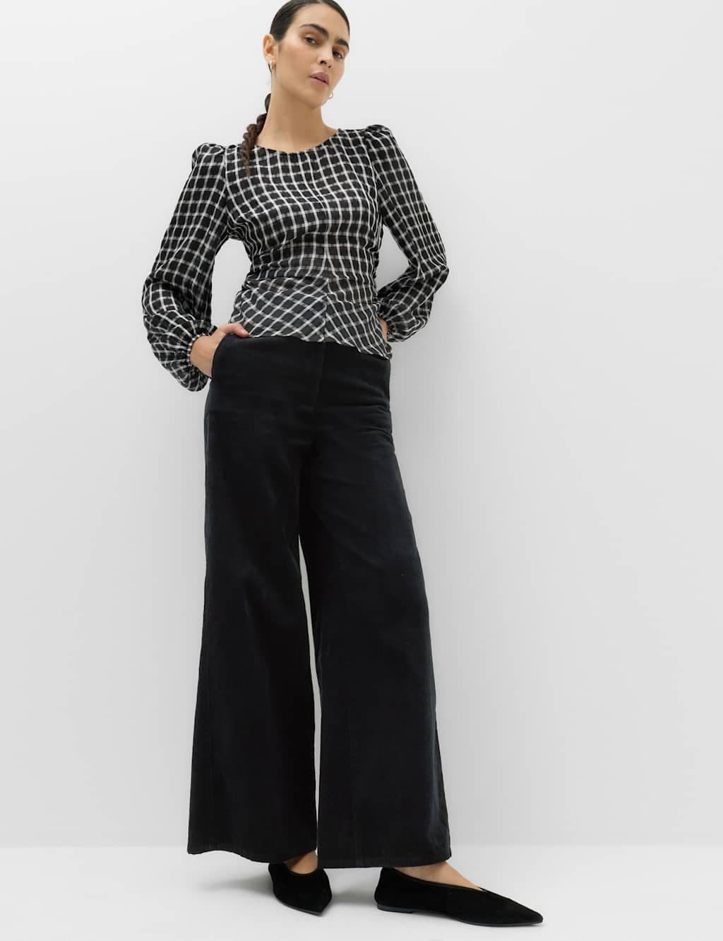Marks & Spencer M&S Pure Cotton Cord Wide Leg Trousers Black