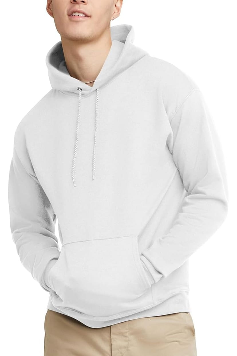 SweetLook SweetLook Men's Men Plain Pullover Poly Cotton Blended Hoodies Uk in White - 1