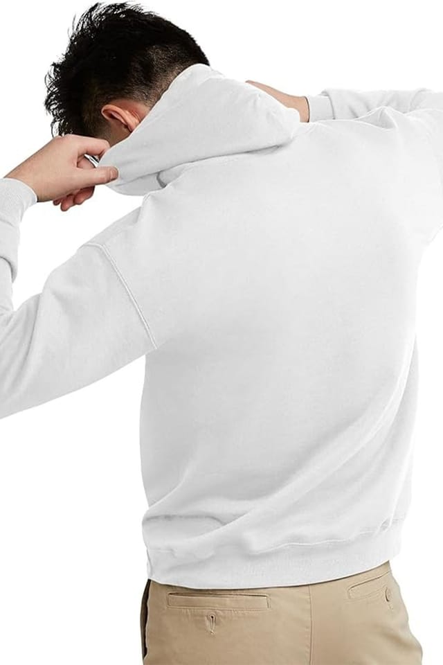 SweetLook SweetLook Men's Men Plain Pullover Poly Cotton Blended Hoodies Uk in White - 2