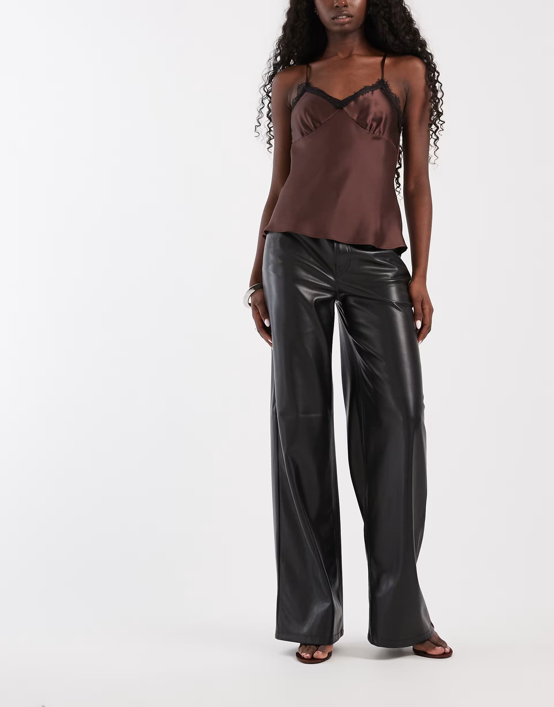 ASOS ONLY faux leather wide leg trousers in black