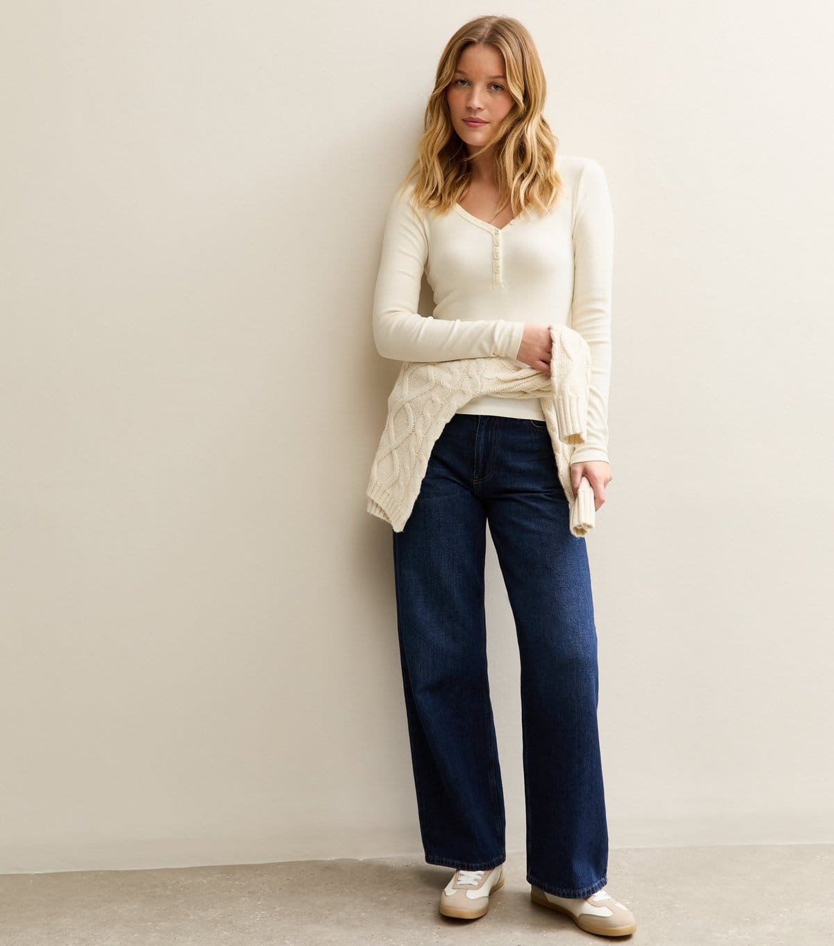 New Look Women's Off White Long Sleeve Henley Top New Look - 4