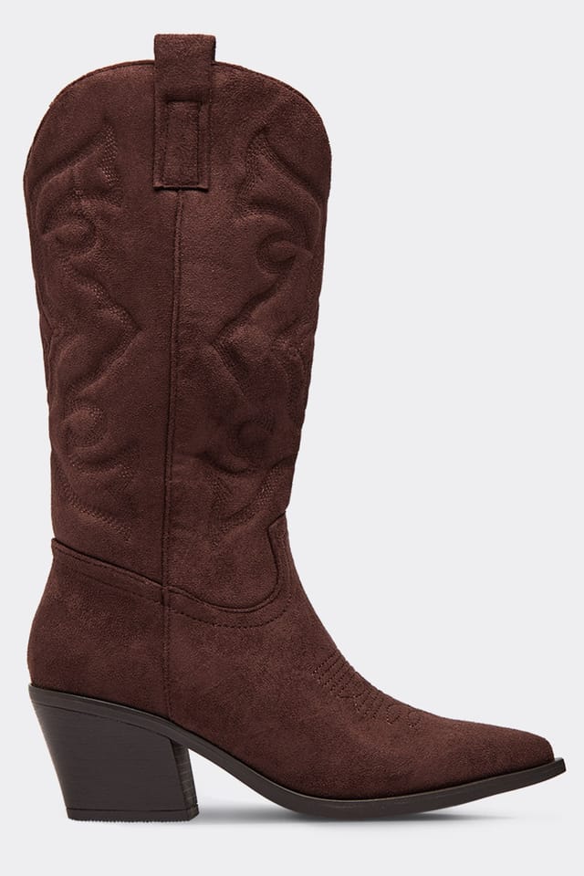 EGO EGO Women's Western Cowboy Faux Suede Block Heel Boots in Dark Brown - 2