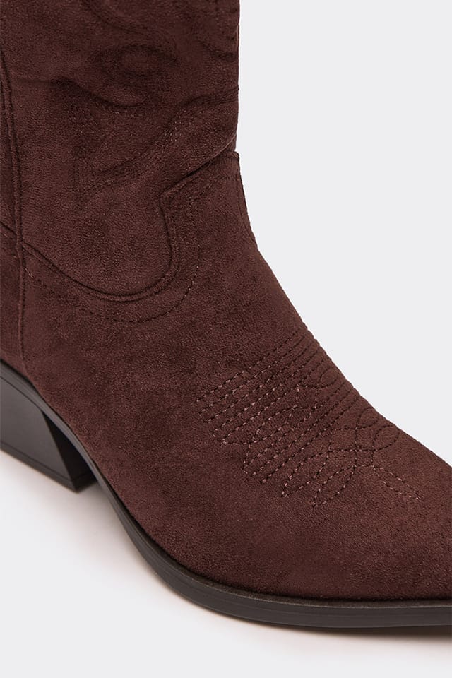 EGO EGO Women's Western Cowboy Faux Suede Block Heel Boots in Dark Brown - 3