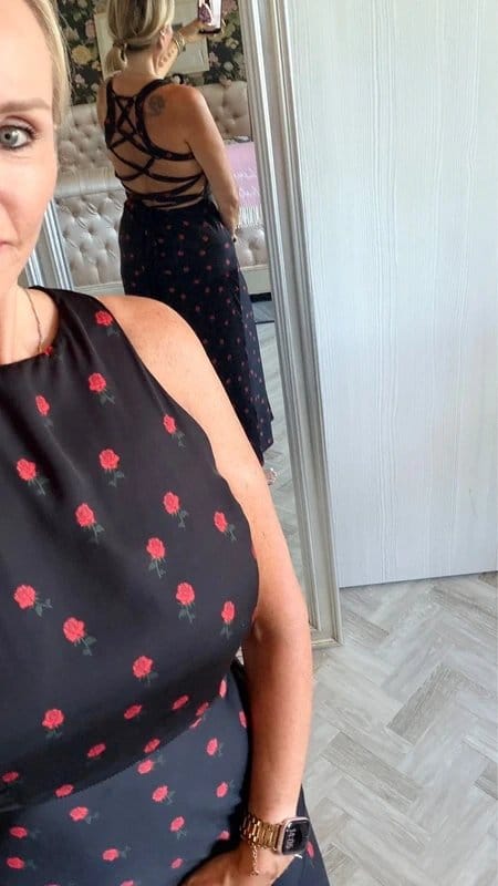 Never Fully Dressed Red Floral Print Velvet Midi Dress Size 14