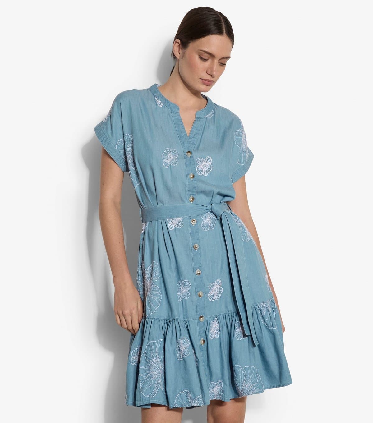 Apricot Women's Light Blue Floral Embroidered Denim Button Mini Dress Apricot New Look