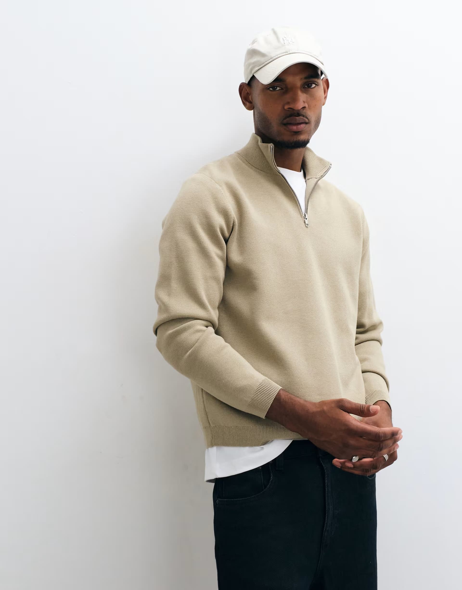 ASOS ASOS DESIGN relaxed compact knitted half zip in sage green
