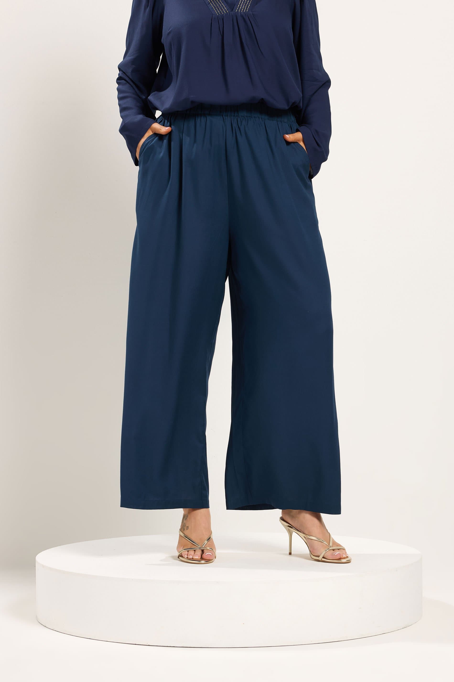 Yours Niimee Navy Blue Wide Leg Trousers