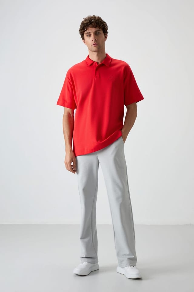 Tommy Life Tommy Life Men's Oversized Polo T-Shirt in Red - 2
