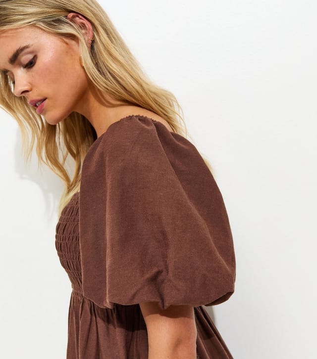 New Look Women's Petite Dark Brown Button Through Milkmaid Midi Dress New Look - 2
