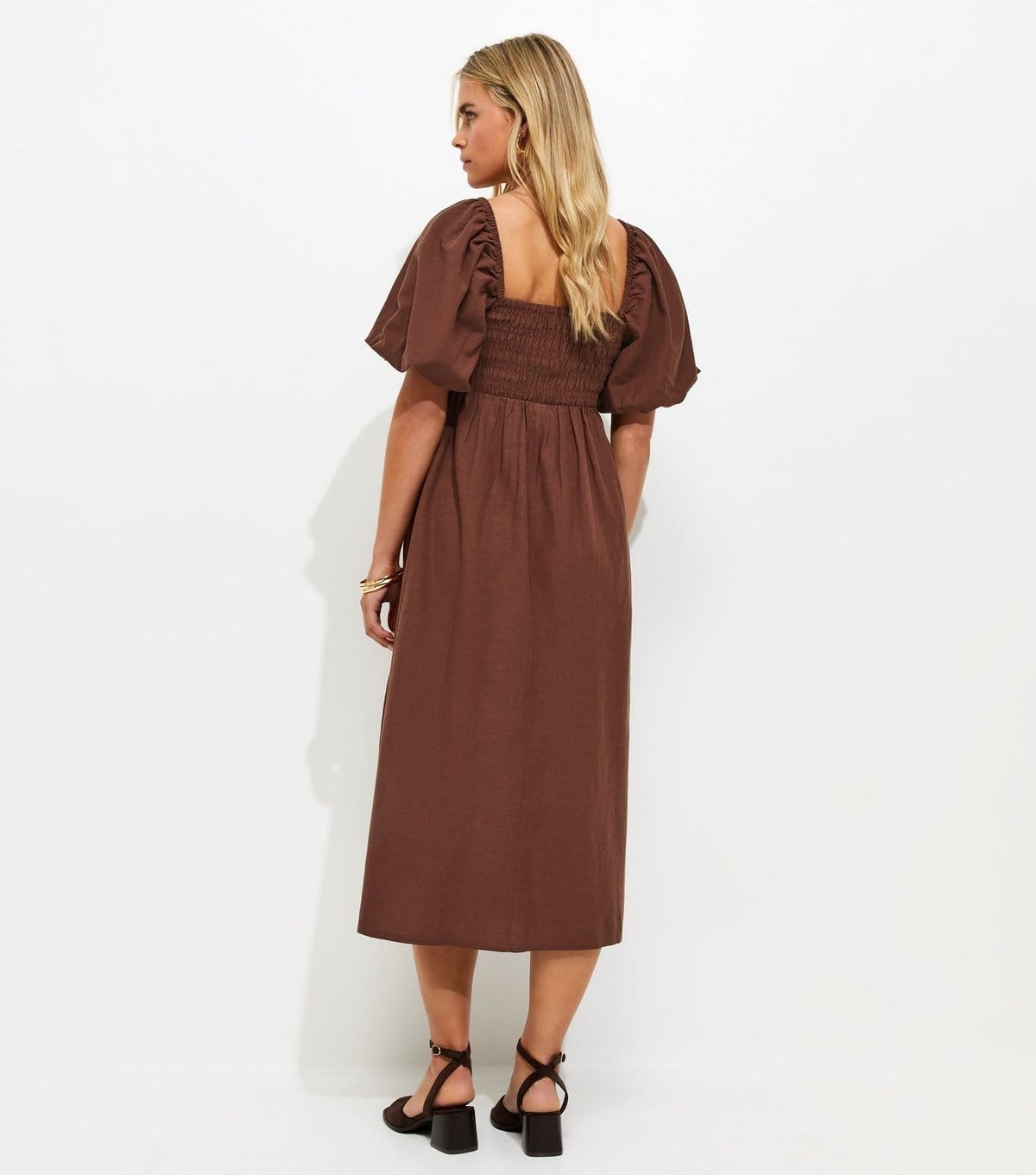 New Look Women's Petite Dark Brown Button Through Milkmaid Midi Dress New Look - 4
