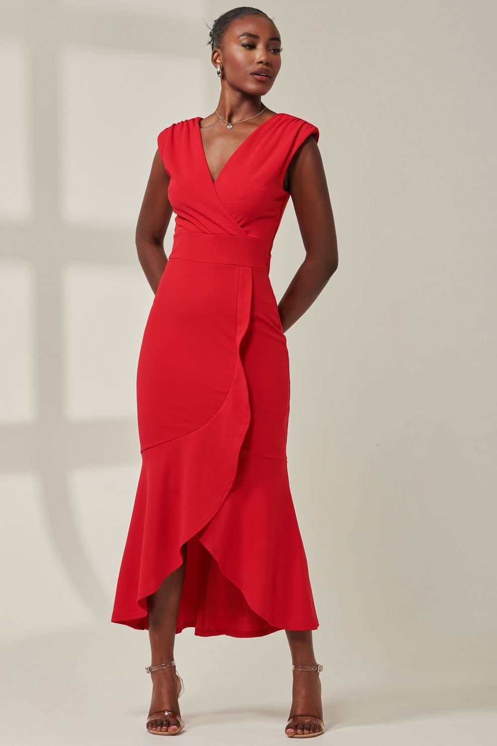 Jolie Moi Jolie Moi Women's Tara Sleeveless Draped Maxi Dress in Red