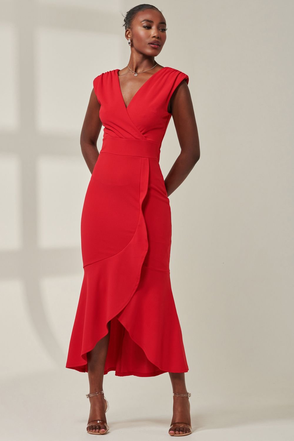 Jolie Moi Jolie Moi Women's Tara Sleeveless Draped Maxi Dress in Red - 2