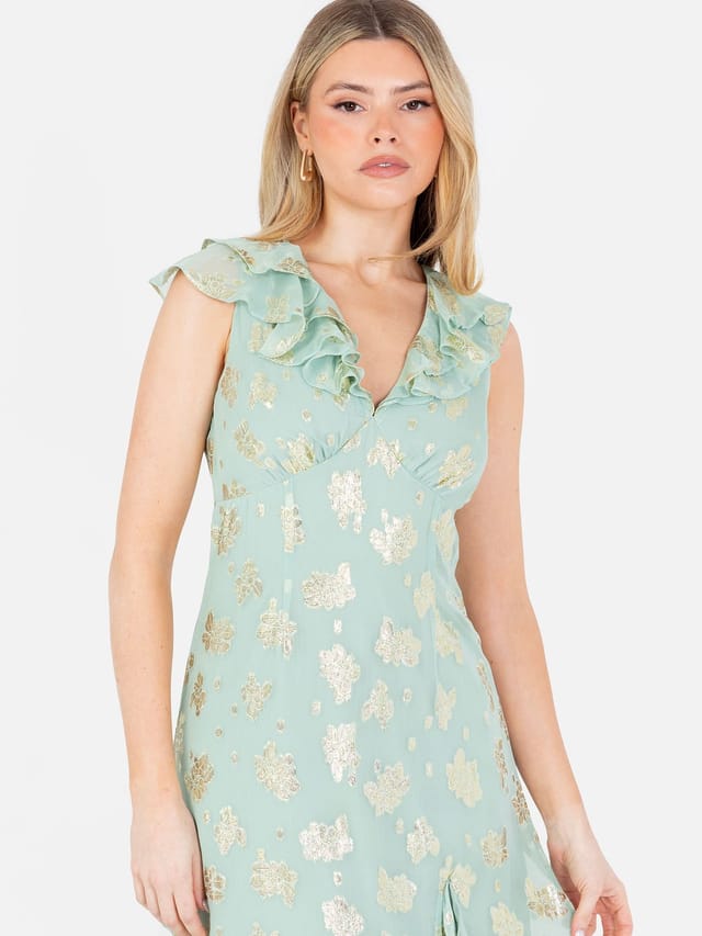 Maya Deluxe Maya Deluxe Women's Floral Ruffle Midi Dress in Green - 2