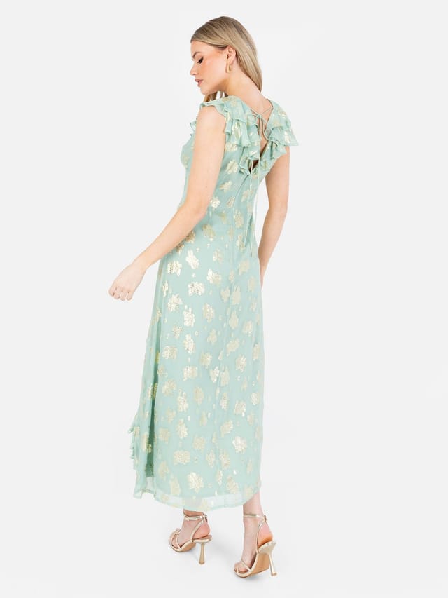 Maya Deluxe Maya Deluxe Women's Floral Ruffle Midi Dress in Green - 3