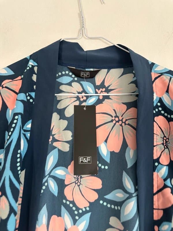 F&F F&F kaftan chiffon cardigan blazer kimono floral new 18 navy pink