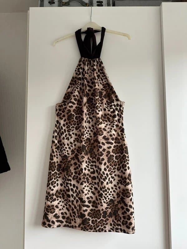 ASOS Halter neck backless leopard print dress