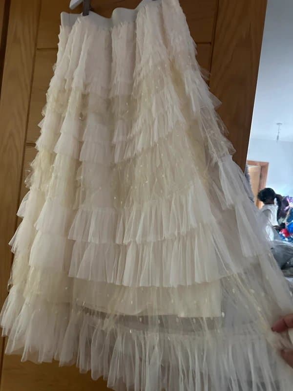 Tulle Stunning tulle net mesh chiffon ruffle boho gothic festival skirt 12-14 uk
