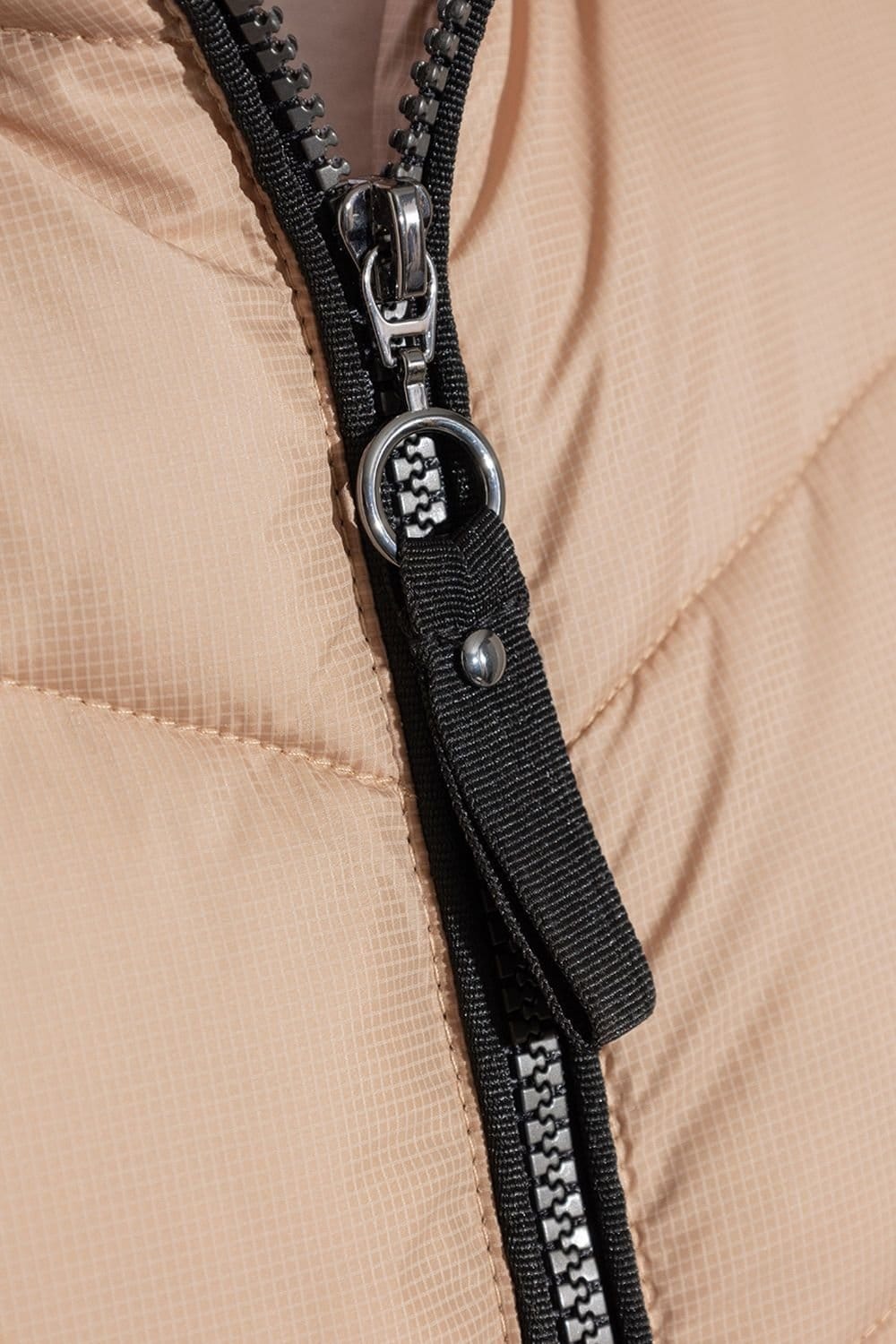 klass Klass. Women's Hooded Longline Gilet in Camel - 4
