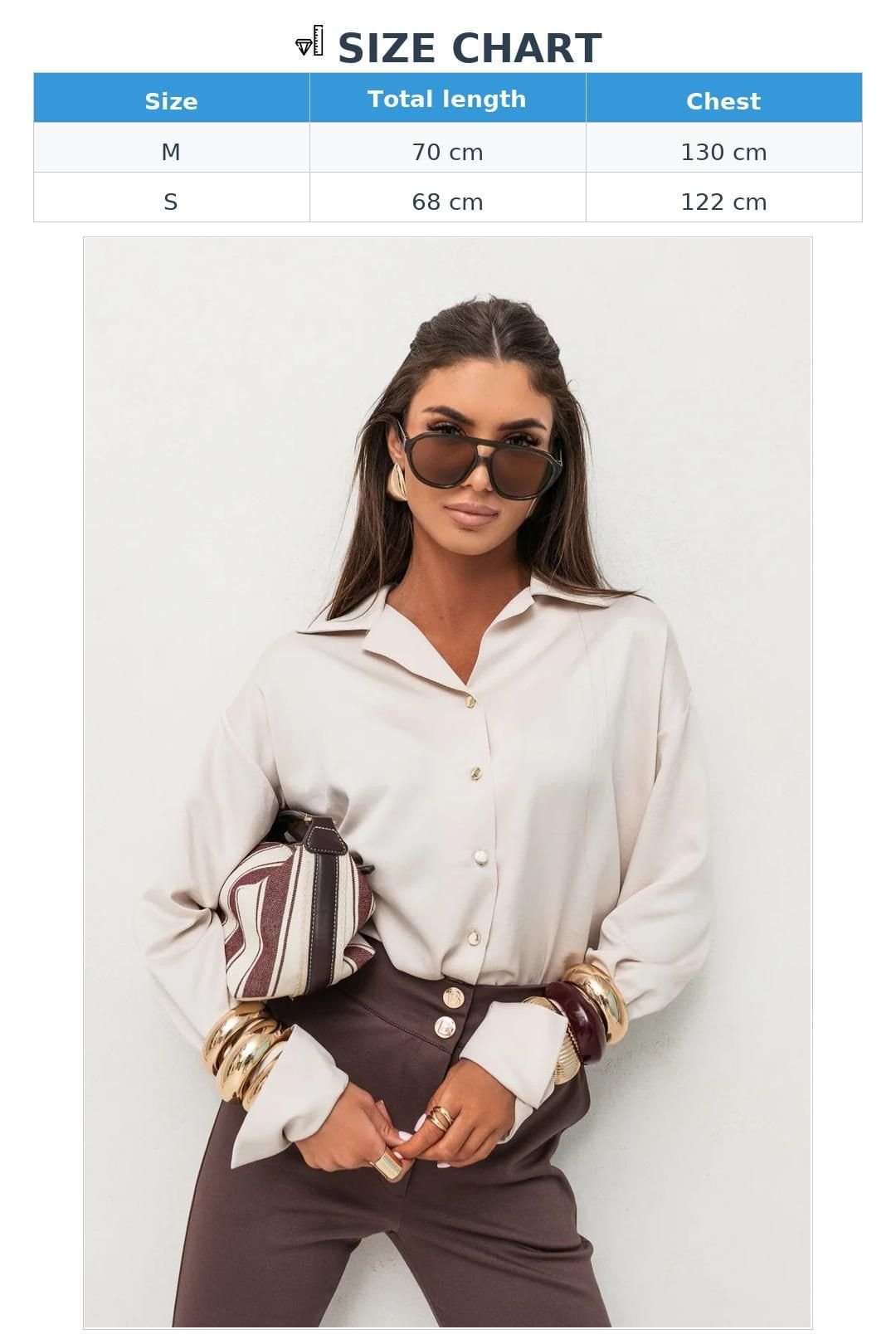 Love Lace Love Lace Women's Satin Long Sleeve Shirt MADDIE in Beige - 4