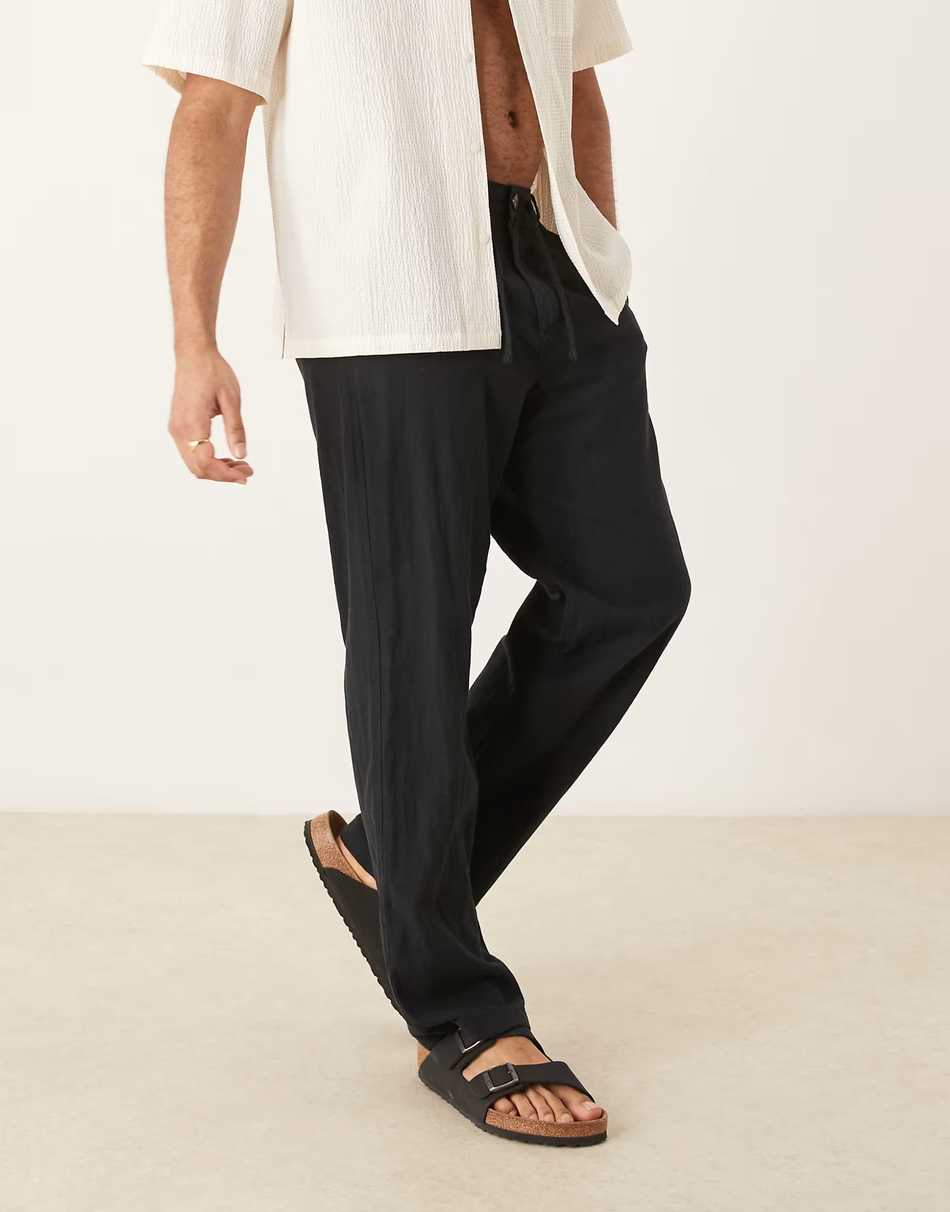 ASOS Selected Brody loose fit linen trouser in black
