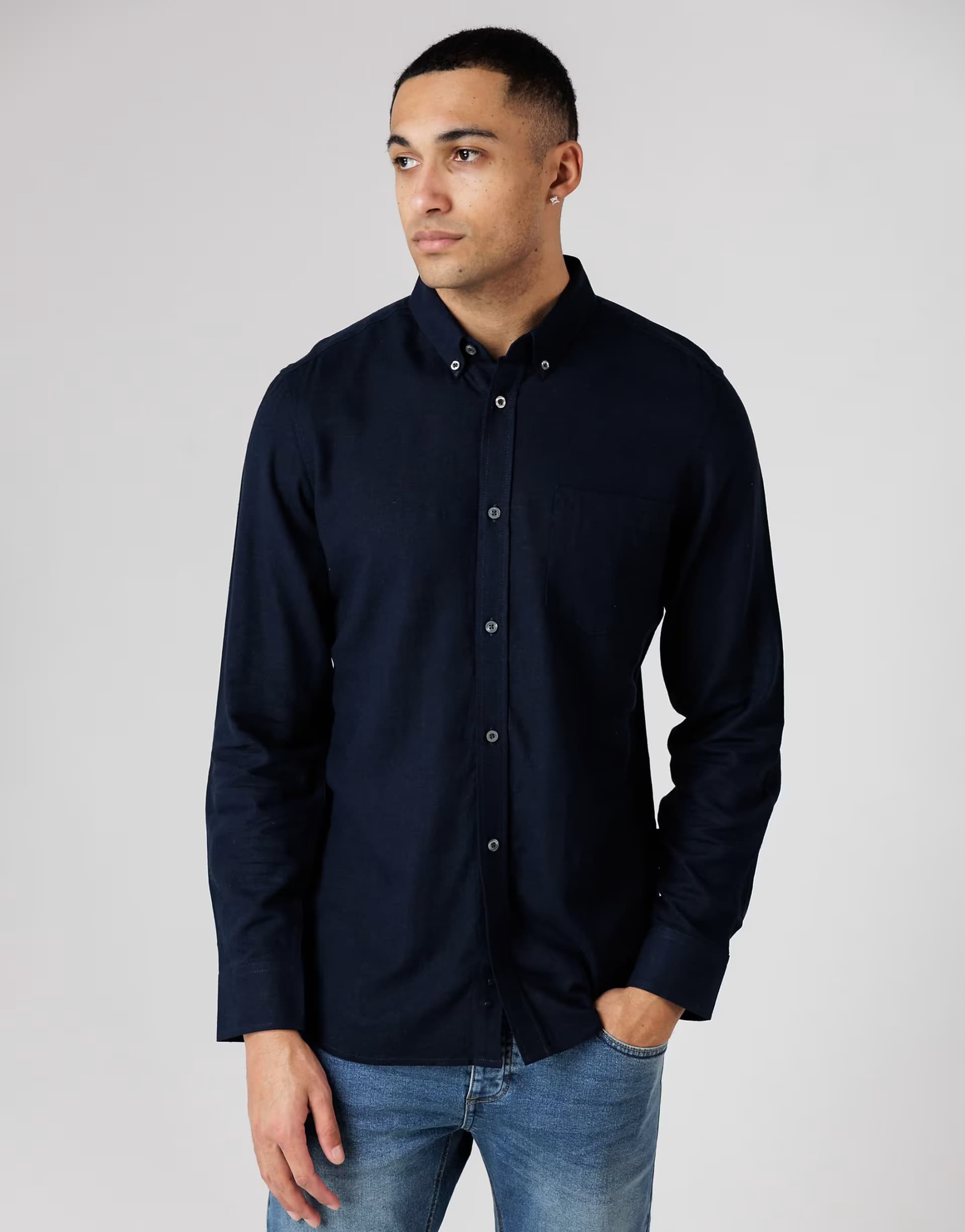 ASOS ASOS Navy Linen Blend Long Sleeve Shirt