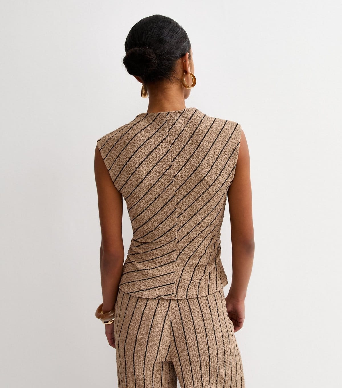 New Look Women's Brown Diagonal Stripe Textured Top New Look - 4