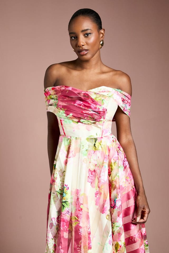 Coast Coast Women's Stripe Organza Pleat Top Midi Dress in Ivory - 2