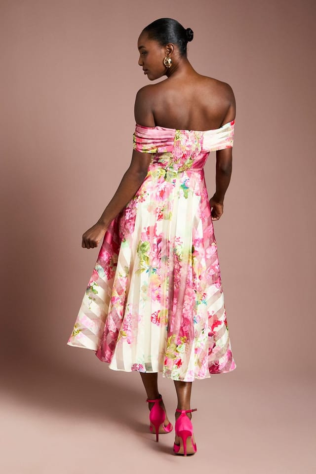 Coast Coast Women's Stripe Organza Pleat Top Midi Dress in Ivory - 3